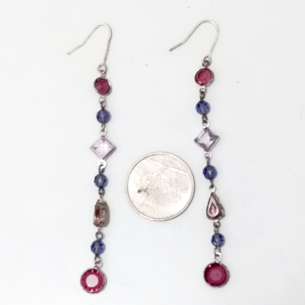 Vintage Sterling Amethyst & Pink Quartz Long Earrings - Picture 4 of 8